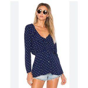 Auguste Lilly Shirt Classic Polka Dot Navy Blue Button Up Blouse Women’s Size 2